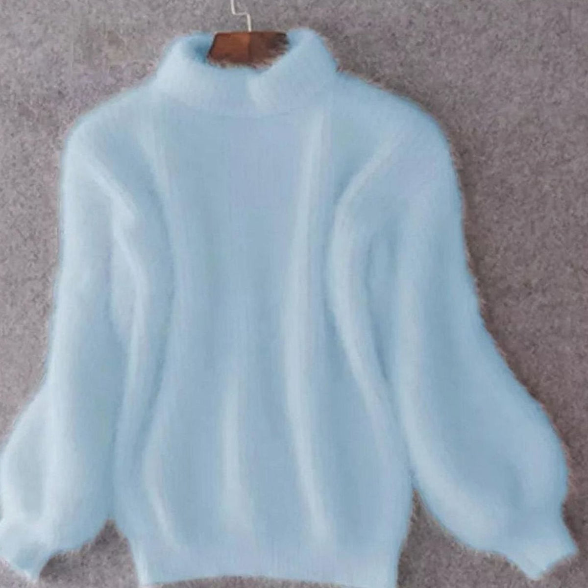 Women's Fuzzy Turtleneck Balloon-Sleeve Sweater in Blue - view 1