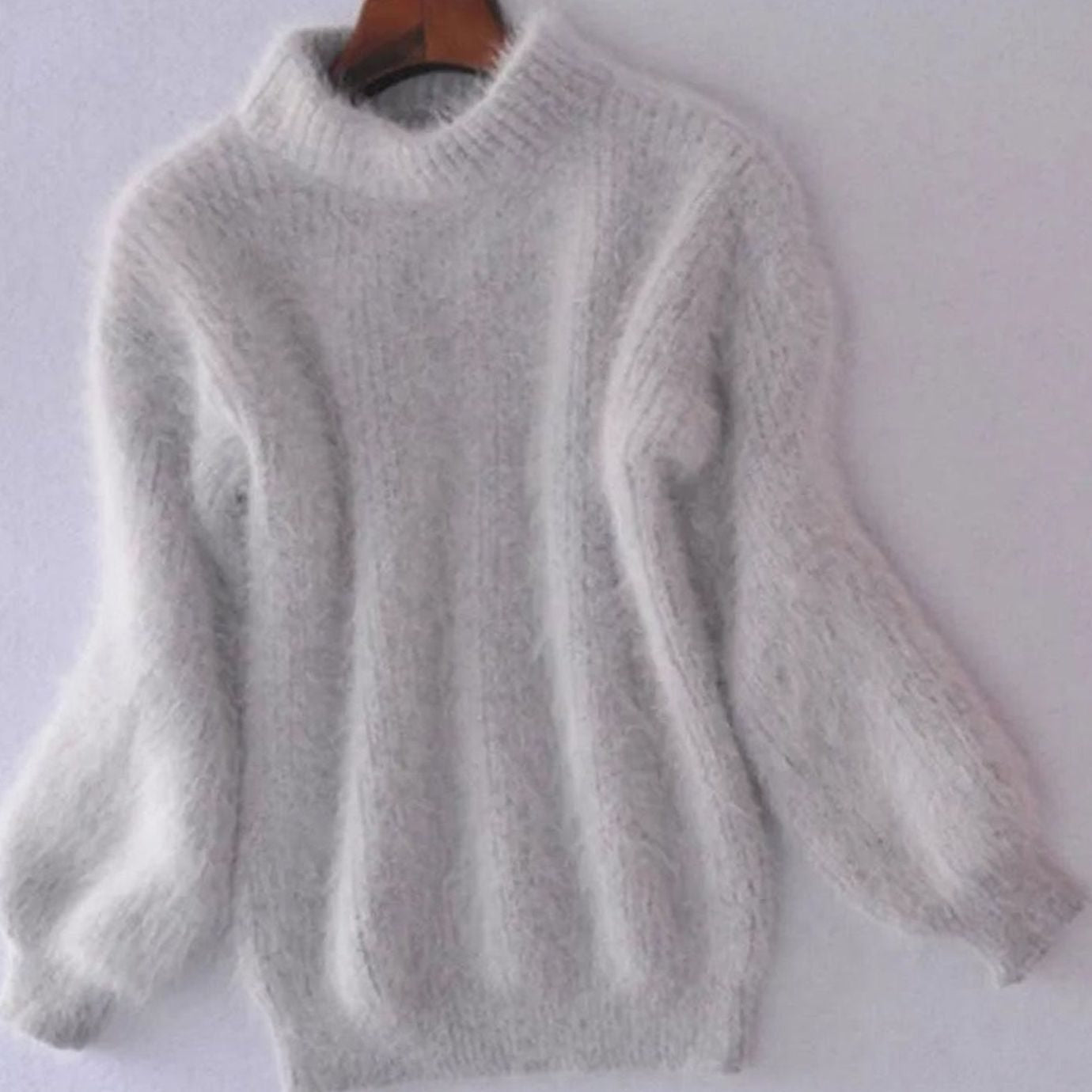 Women's Fuzzy Turtleneck Balloon-Sleeve Sweater in Gray - view 3