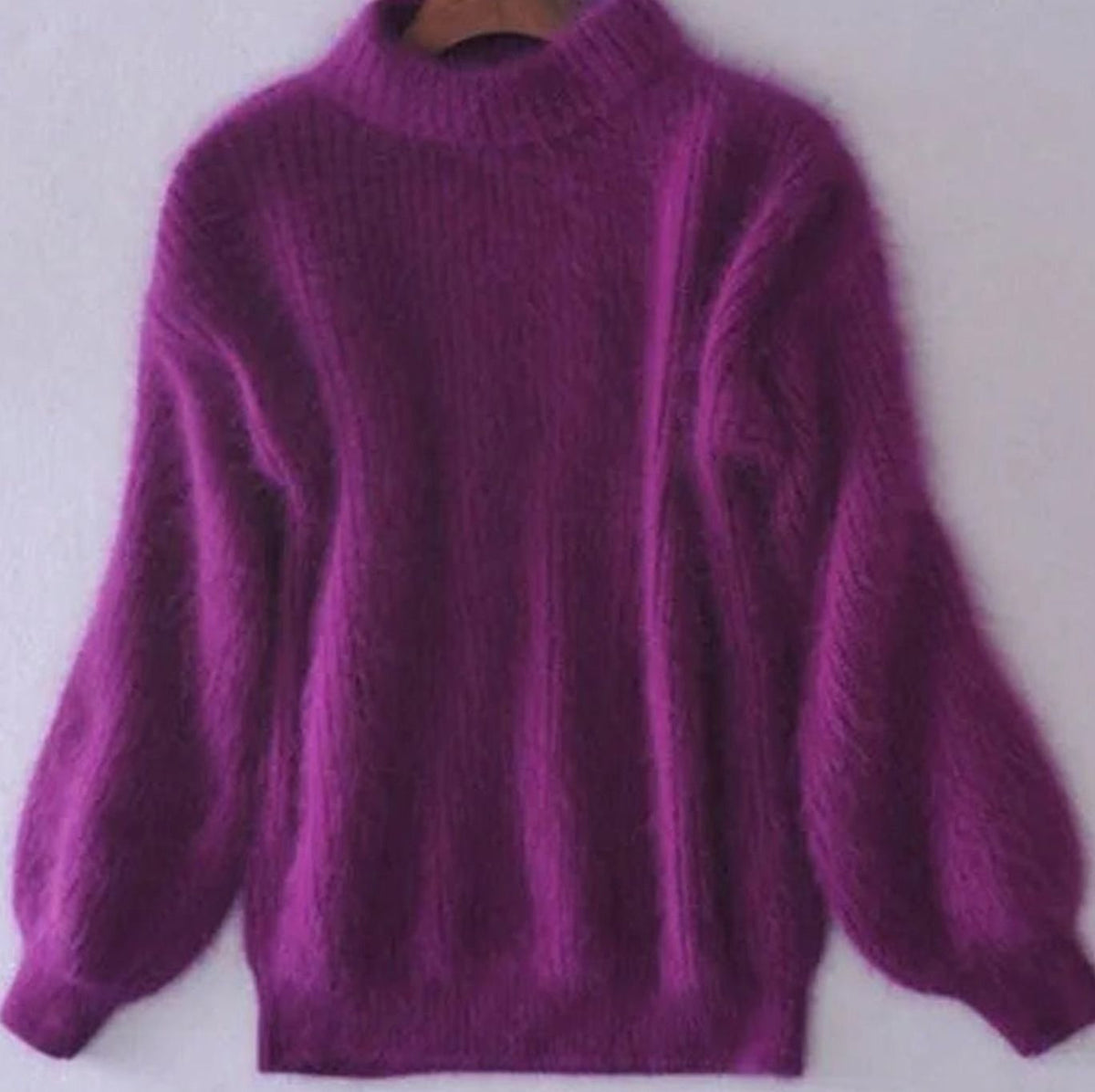 Women's Fuzzy Turtleneck Balloon-Sleeve Sweater in Purple - view 4