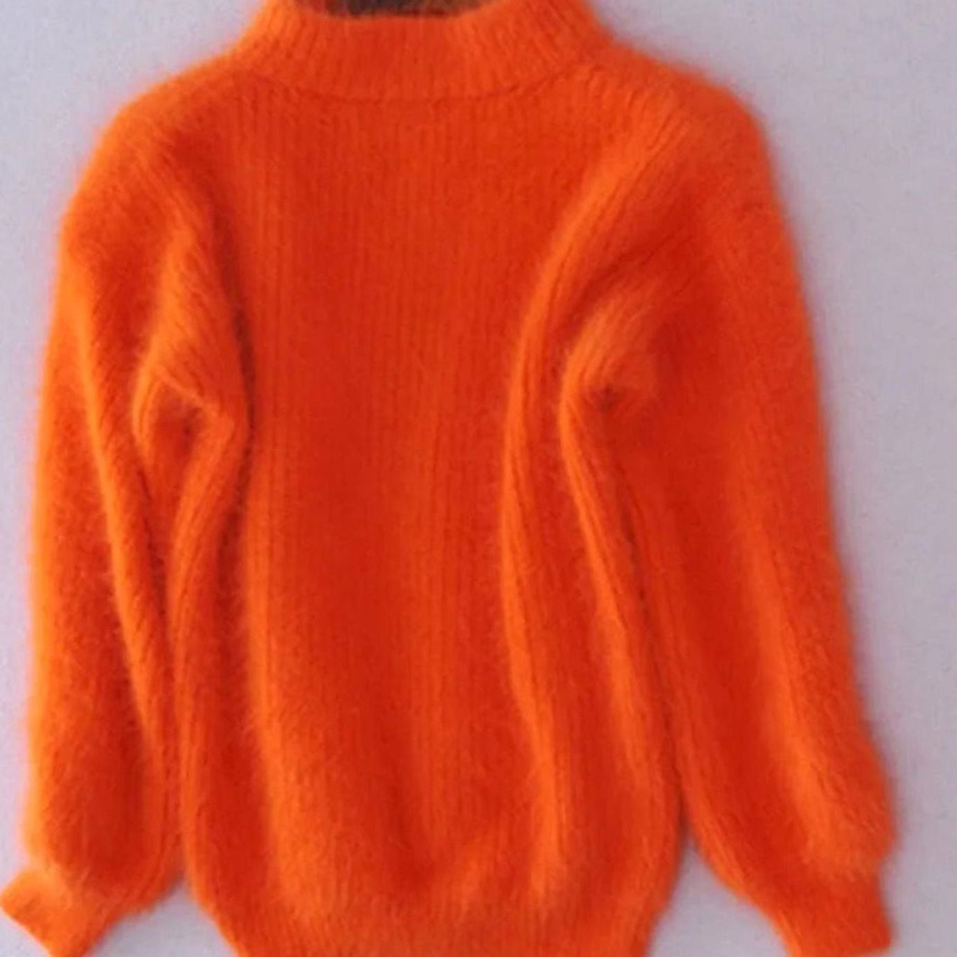 Women's Fuzzy Turtleneck Balloon-Sleeve Sweater in Orange - view 5