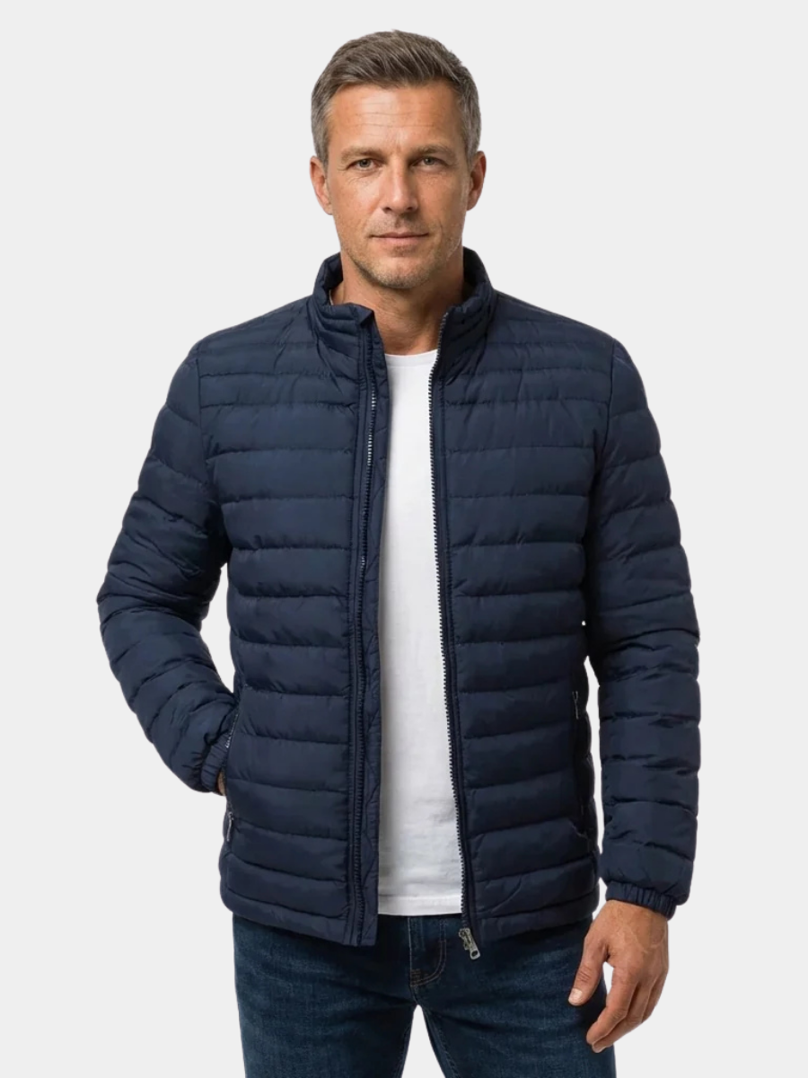 Men's Hooded Padded Quilted Puffer Jacket in Navy Blue - view 1