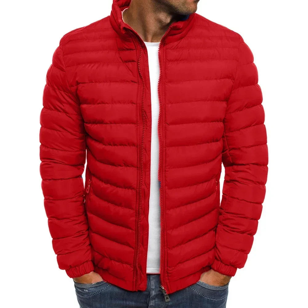 Men's Hooded Padded Quilted Puffer Jacket in Red - view 2
