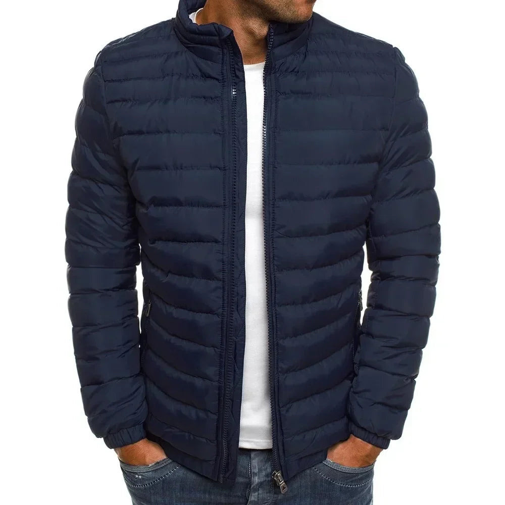 Men's Hooded Padded Quilted Puffer Jacket in Navy Blue - view 3
