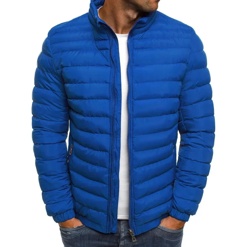 Men's Hooded Padded Quilted Puffer Jacket in Blue - view 4