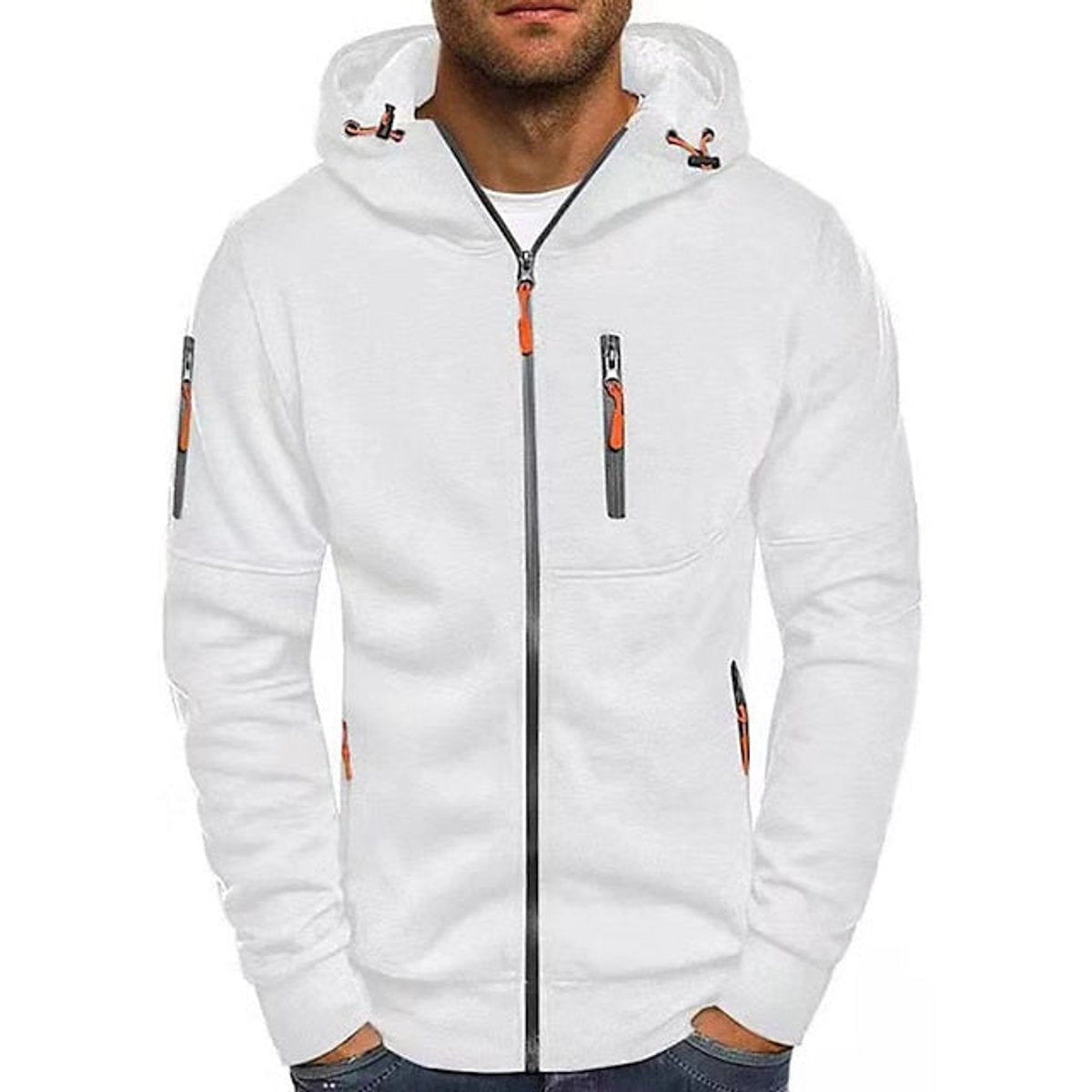 Men's Fleece-Lined Full-Zip Knit Hoodie with Hood in White - view 1