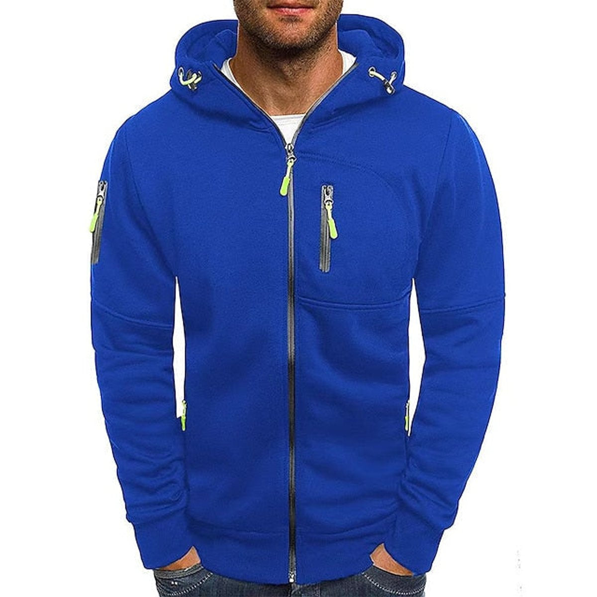 Men's Fleece-Lined Full-Zip Knit Hoodie with Hood in Blue - view 6