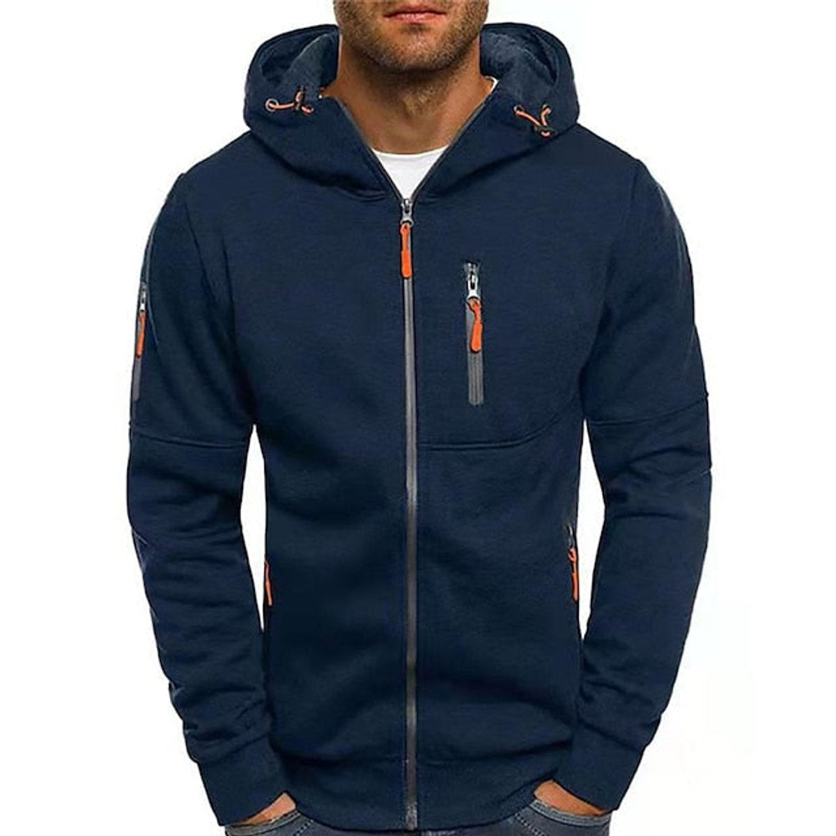 Men's Fleece-Lined Full-Zip Knit Hoodie with Hood in Navy - view 8